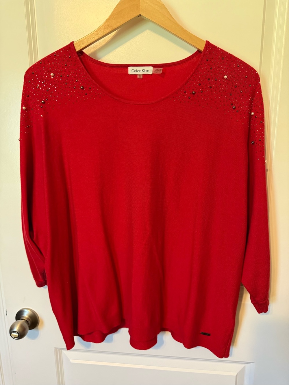 Calvin Klein Red Embellished Crewneck Sweater
